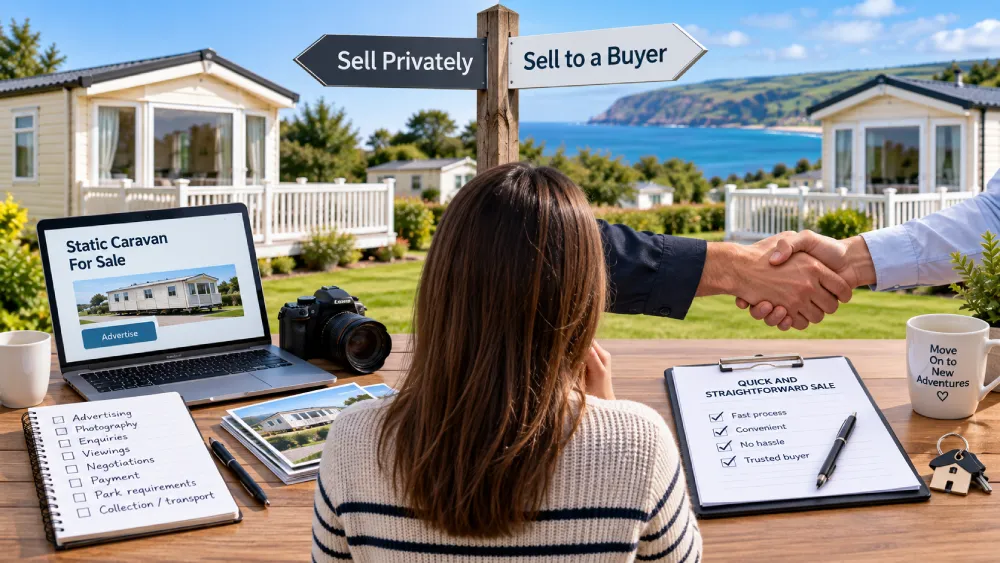 Comparing private sale and specialist buyer options when selling a static caravan